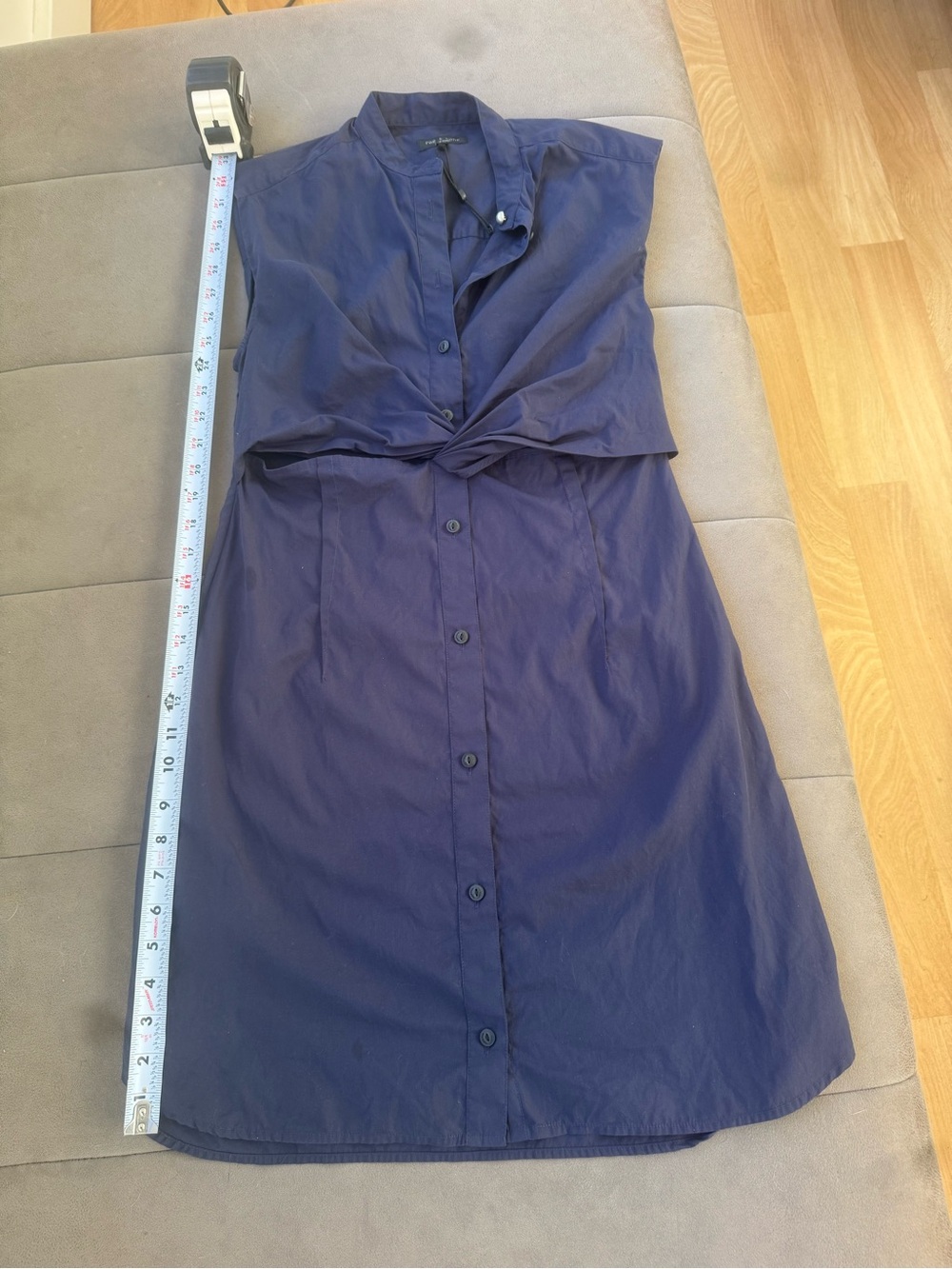 rag & bone Navy Button-Front Twist-Waist Dress-hits above knee